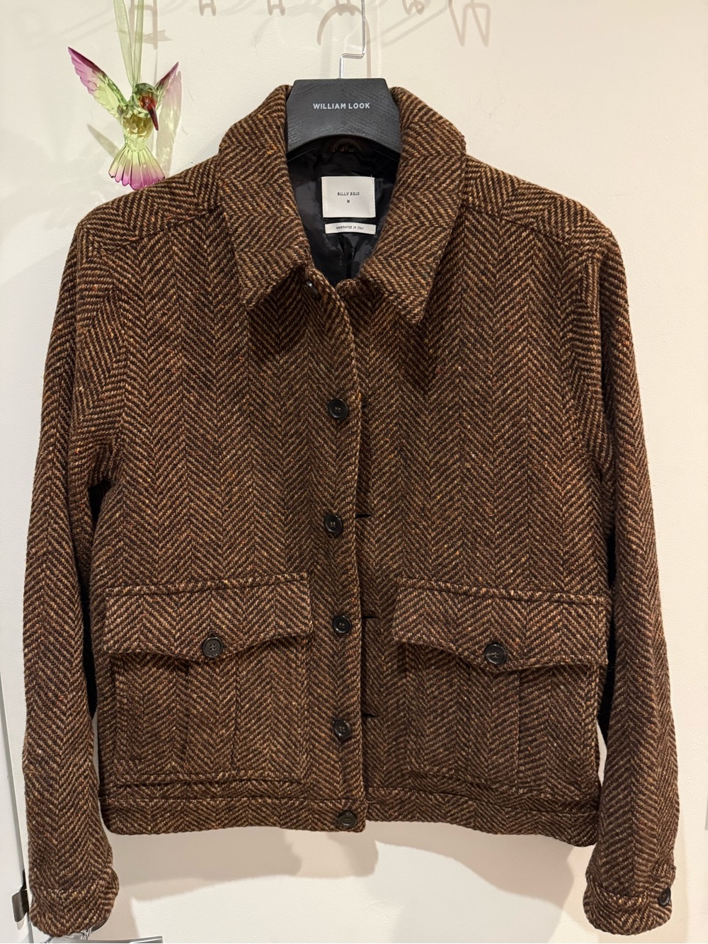Billy Reid Dark Brown Herringbone Jacket Made in Italy